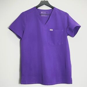 FIGS Womens Technical Collection Scrub Top Purple V-Neck Front Pocket Size Small